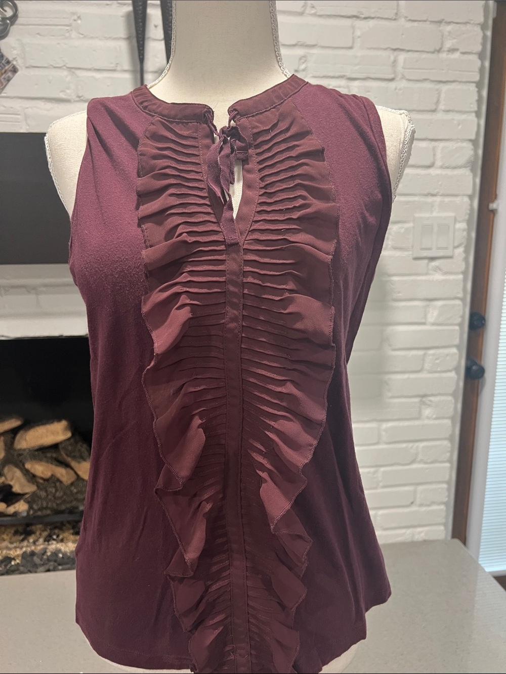 LOFT Sleeveless Ruffle-Front Top in Burgundy